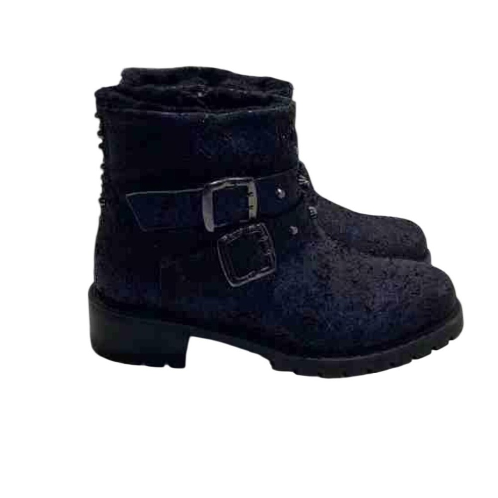 Ross & Snow Distressed Metallic Leather Booties Black Studded Moto Boots Size 9